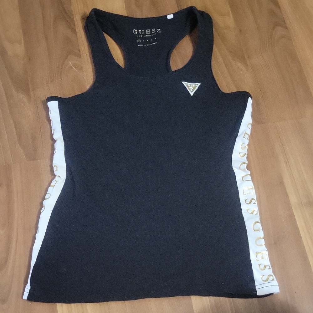 GUESS Black and White Fitted Cut-Out Tank Top